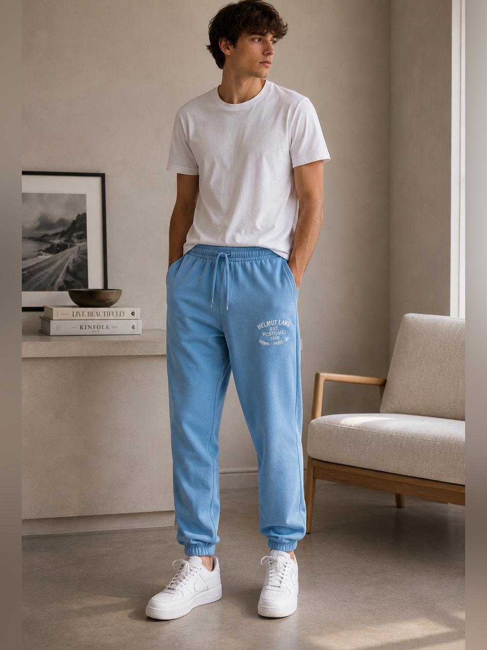 Helmut Lang Washed Blue Paris Postcard Joggers M